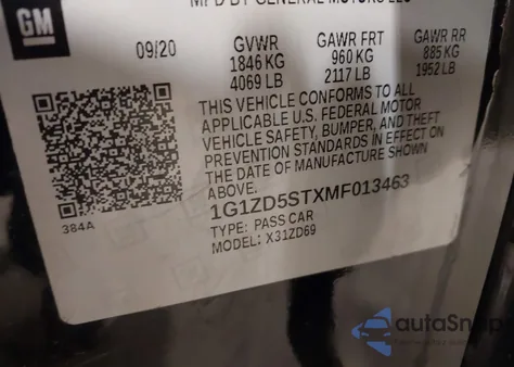 2021 Chevrolet Malibu Fwd Lt из США, поврежденный, VIN 1G1ZD5STXMF013463